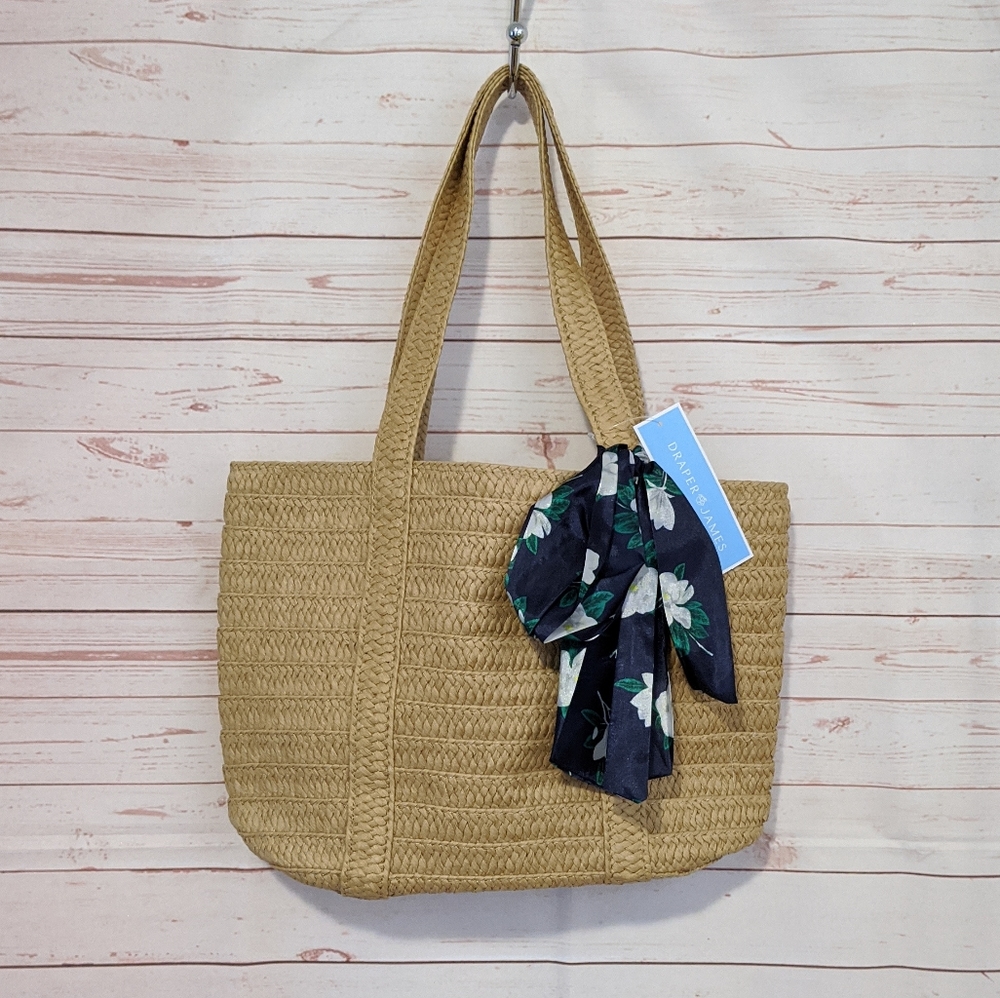🆕 SALE Draper James Straw Bag with Floral Scarf - Picture 3 of 12